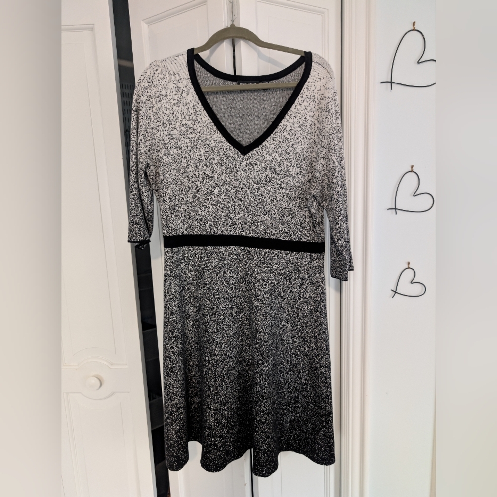 Nina Leonard Black and White Long Sleeve Dress